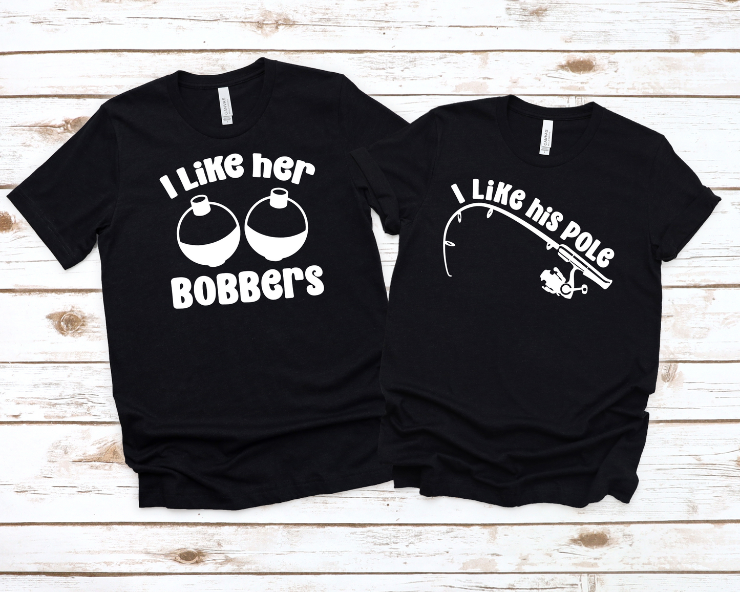 I Like Her Bobbers & I Like His Pole Couples Shirts-I Like His Pole