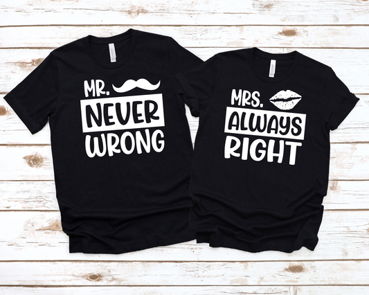 Mr. Never Wrong & Mrs. Always Right Couples Shirts-Mrs. Always Right